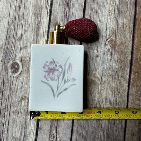 Vintage Empty Fragrance Perfume Bottle Pink Floral Taiwan Atomizer White Ceramic - Picture 6 of 11